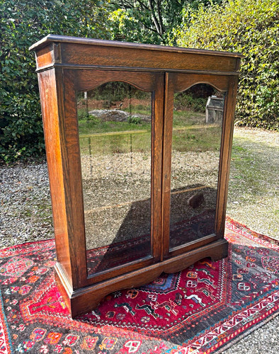 Antique oak glazed - bookcase, /